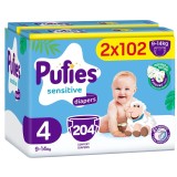 Scutece Pufies Sensitive, marimea 4, 204 bucati, 9-14 kg, Mega Pack*2