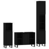 Cumpara ieftin Set mobilier de baie, 3 piese, negru, lemn compozit