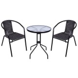 Set balcon Alesia 3 piese, negru/antracit, masa cu sticla, 2 scaune