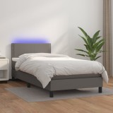 Cumpara ieftin Pat continental cu saltea și LED, gri, 80x200 cm, piele eco