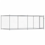 Cusca pentru caini cu usa, gri, 4x2x1,5 m, otel galvanizat
