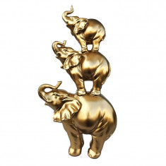 Statueta decorativa trei elefanti suprapusi, Gold, 39 cm, 510H