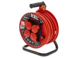 Prelungitor alimentare 3x2,5mm&sup2; bobinat cu 4 prize, KEL, roșu