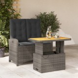 VidaXL Set mobilier de grădină cu perne, 2 piese, gri, poliratan