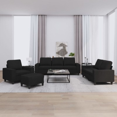 vidaXL Set de canapele, 4 piese, negru, material textil foto
