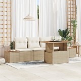 vidaXL Set de mese de grădină 5 piese cu perne Bej Poli Ratan Acacia