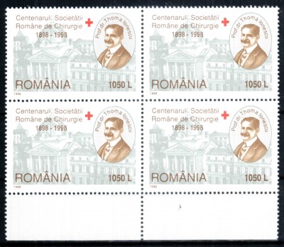 Romania 1998, LP 1453, Centenarul Societatii Romane Chirurgie, bloc de 4, MNH! foto