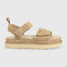 UGG sandale din piele întoarsă Goldenstar femei, culoarea bej, cu platforma, 1136783