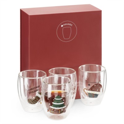 Set 4 pahare vin Navaris cu perete dublu, 350 ml, design Craciun, sticla borosilicata, 60991.01 foto