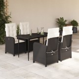 VidaXL Set mobilier de grădină cu perne, 5 piese, negru, poliratan