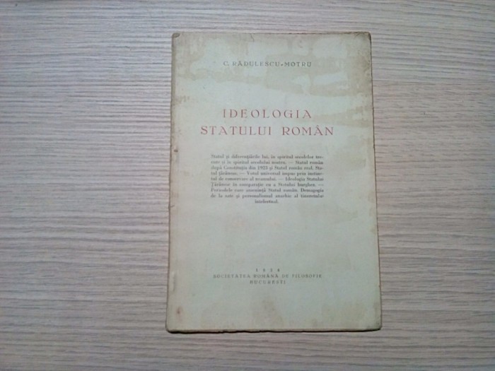 IDEOLOGIA STATULUI ROMAN - C. Radulescu-Motru - 1934, 26 p.