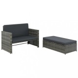 Gossi set mobilier de gradina cu perne, 2 piese, gri, poliratan