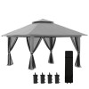 Pavilion/foisor pentru gradina/terasa, pliabil, cu inaltime ajustabila, material Oxford, cadru metalic, plasa insecte, 4 contragreutati, gri, 3.92x3.9, ART