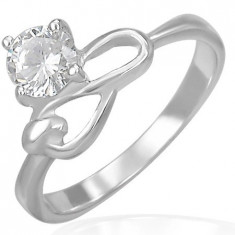 Inel de logodnă din oțel - ziconiu transparent, simbolul infinitului - Marime inel: 57