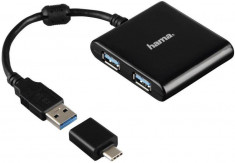 Hub USB 3.1 Hama 12325 4 porturi + adaptor USB-C Negru foto