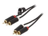 Cablu RCA 1,5m aurit negru cu mufă x2