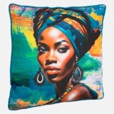 Pernă decorativă cu portret african, 45x45 cm, multicoloră, CMCLASS
