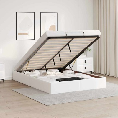 vidaXL Cadru de pat otoman fără saltea Alb 140x190cm piele artificială 3310800 foto