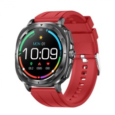 Smartwatch iSEN ET492, Curea silicon rosu, 1.43 AMOLED HD, HRV, ECG, Monitorizare sanatate, Functii sport, Bluetooth Call, 380 mAh, Android 5.0 or iOS