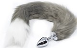 Dop Anal cu Coada Fox Tail, Small, Gri/Alb, Guilty Toys, Backdoor Pleasure