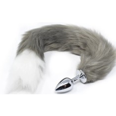 Dop Anal cu Coada Fox Tail, Small, Gri/Alb, Guilty Toys, Backdoor Pleasure