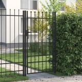VidaXL Poartă de gard cu o ușă, v&acirc;rf ascuțit, negru, 1x1,75 m, oțel