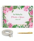 Set Album foto / GuestBook pentru nunta, MODEL FLOWERS 7, personalizabil, A4 landscape, pix si dubluadeziv inclus, 3 piese, accesoriu nunta