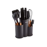 Cumpara ieftin Set de cutite si ustensile de bucatarie cu suport, 14 piese Zass Gourmet ZG-KS 08, Negru - RESIGILAT