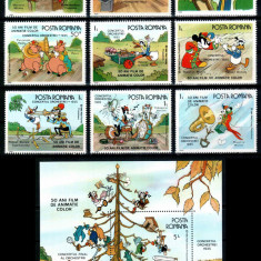 Romania 1986, LP 1153 + 1154, Walt Disney (II), serie + colita dantelata, MNH!