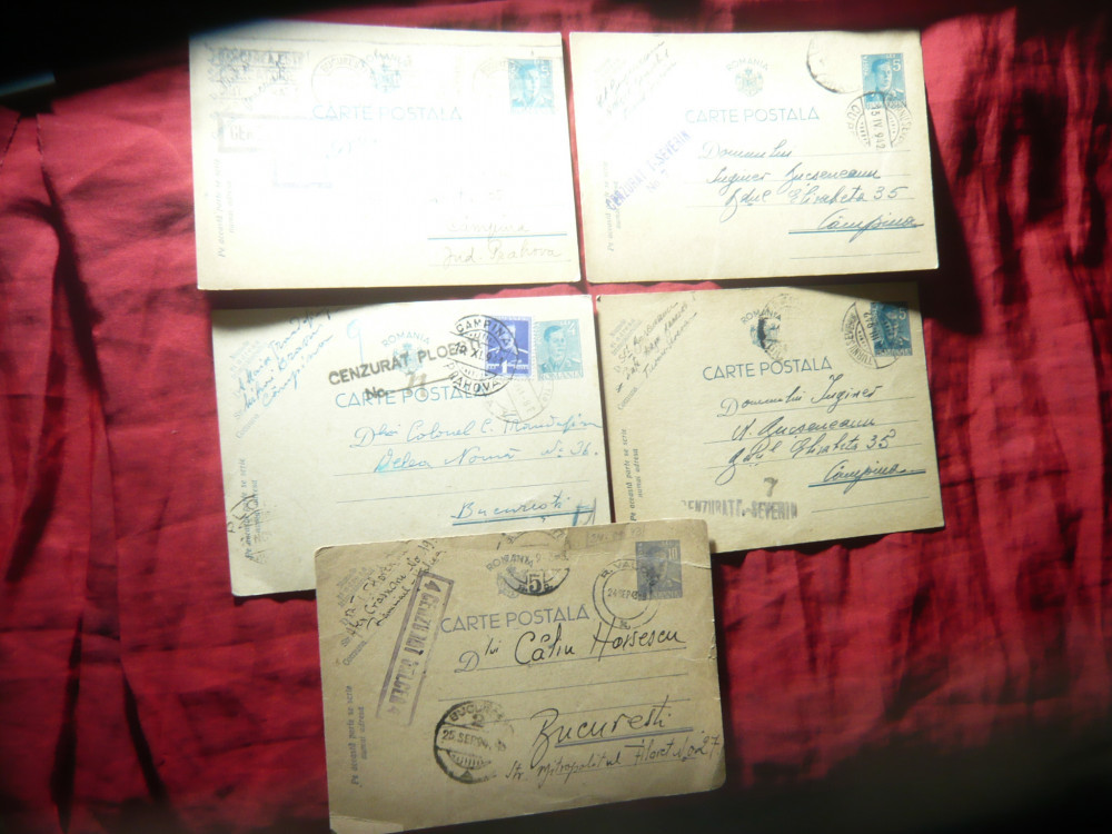 Set 5 Carti Postale cu marca fixa Mihai I si Cenzura 1941 1942 1943,  Circulata, Printata | Okazii.ro
