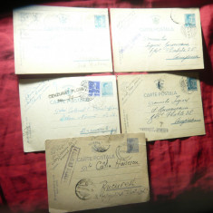 Set 5 Carti Postale cu marca fixa Mihai I si Cenzura 1941 1942 1943