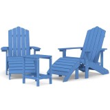 Scaune gradina Adirondack cu masa, taburet, albastru marin HDPE