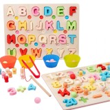 Joc din lemn 3 in 1 Alfabet Cifre Fishing Bead Montessori