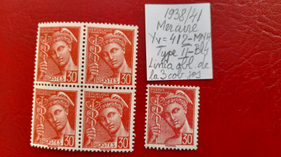 1938-Franta-Mercure Yv412 typII bl4-MNH Yv=+240E foto