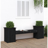 vidaXL Jardinieră bancă, negru, 184,5x39,5x56,5 cm, lemn masiv de pin