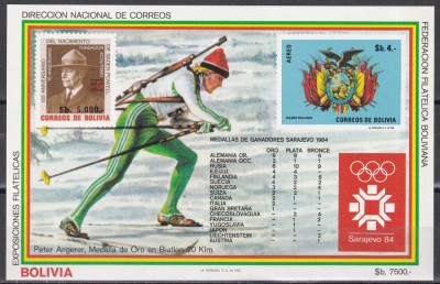 Bolivia 1984 - J.O.Sarajevo - Clasament pe medalii, Colita, Cota 50 Euro, MNH foto