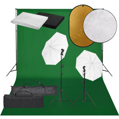 vidaXL Kit studio foto cu set de lămpi, fundal și reflector foto