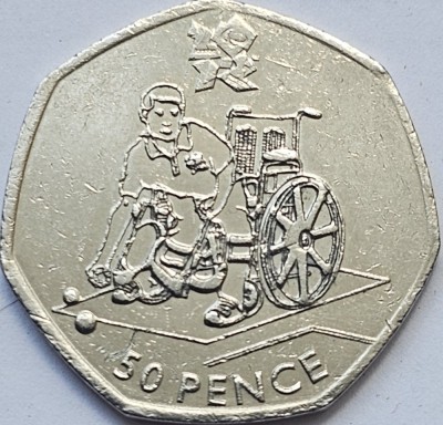 50 pence 2011 Marea Britanie, Boccia, 2012 Summer Olympics, London, km#1189 foto