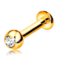 Piercing pentru buză sau bărbie din aur 14K - labret cu bilă cu zirconiu și cerc, 10 mm