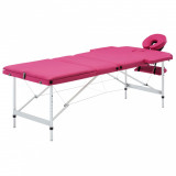 Masa de masaj pliabila, 3 zone, roz, aluminiu GartenMobel Dekor, vidaXL