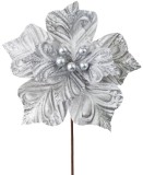 Floare decorativa poinsettia argintie MagicHome pentru Craciun, 23,5 cm