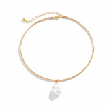Cumpara ieftin Colier Karen, auriu, model circular cu pandantiv perla asimetrica - Colectia Universe of Pearls
