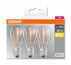 3 Becuri LED Osram Base Classic A, E27, 7W (60W),