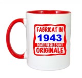 Cana maner rosu personalizata Fabricat in 1943 toate piesele sunt originale, INOVATIX&reg;. 330ml, Oem