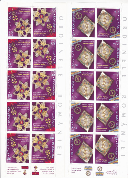 Romania 2006, LP 1745 b, Ordinele Romaniei, minicoli de 10, MNH! LP 87,00 lei