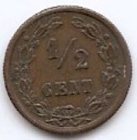 Olanda &amp;frac12; Cent 1901 - Willem III / Wilhelmina, Bronz, 14 mm KM-109 foto