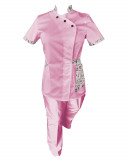 Costum Medical Pe Stil, Roz deschis cu Elastan cu Garnitură, Model Andreea - 4XL, 4XL