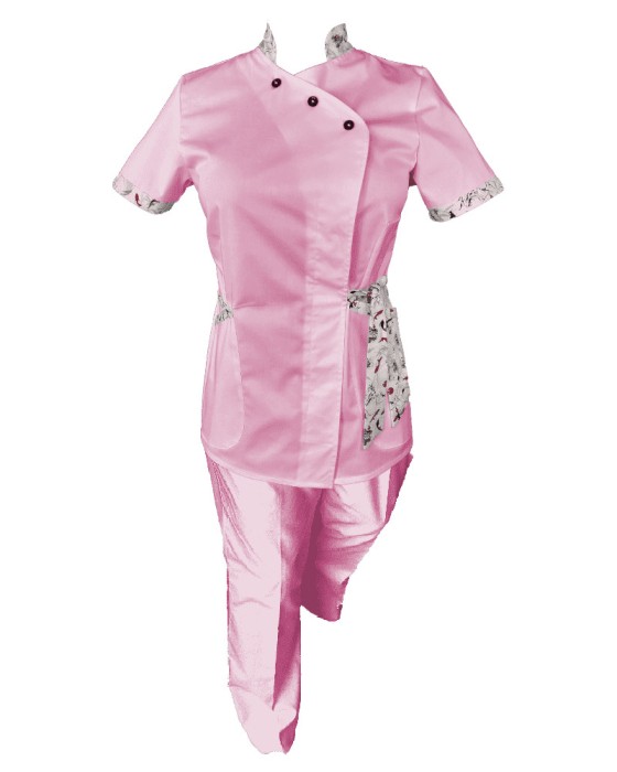 Costum Medical Pe Stil, Roz deschis cu Elastan cu Garnitură, Model Andreea - 4XL, L
