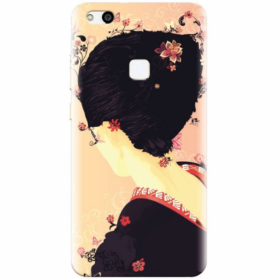 Husa silicon pentru Huawei P10 Lite, Japanese Geisha Illustration Cherry Blossom foto