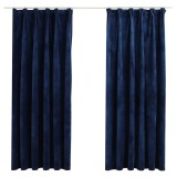 Cumpara ieftin Draperii opace cu carlige, 2 buc, albastru, 140x175 cm, catifea